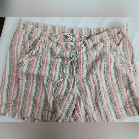 2/$30 BRIGGS New York Women's Linen Pink Gray Casual Striped Summer Shorts(#466) - Picture 1 of 7